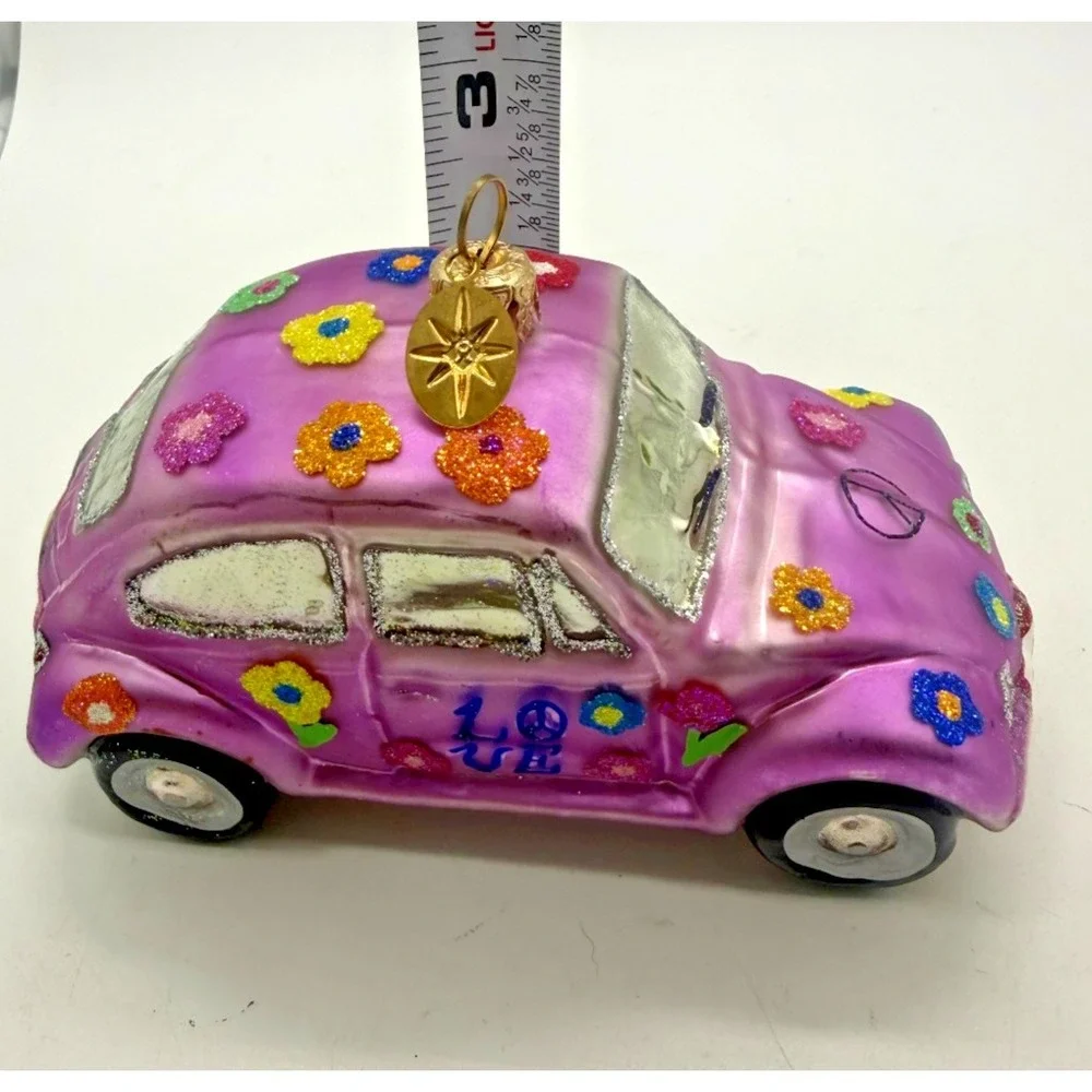 2000 Christopher Radko Volkswagen Pink Glass Love‎ Bug Christmas Ornament